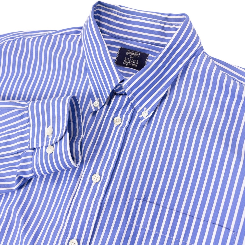 Gitman Bros Button Down Mens 2XT Blue White Stripe Cotton USA L/S Shirt